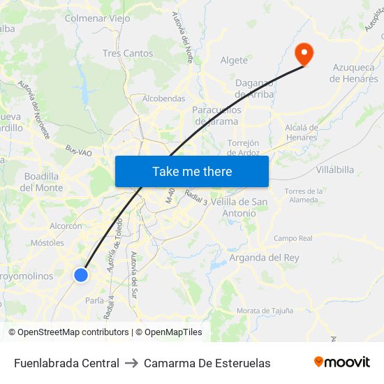 Fuenlabrada Central to Camarma De Esteruelas map