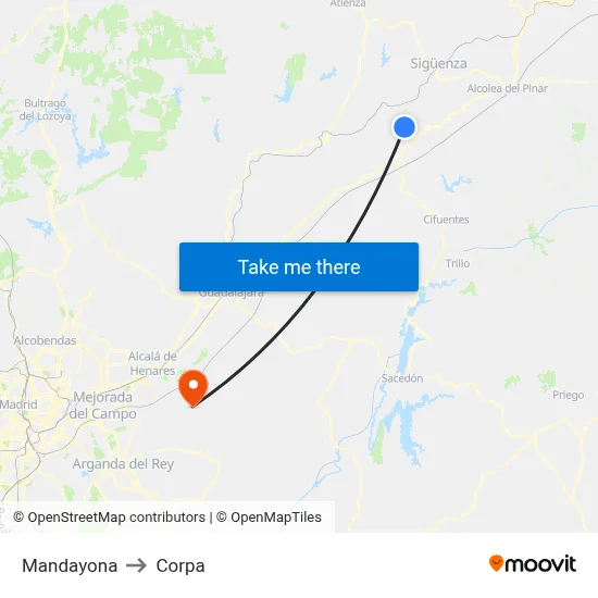 Mandayona to Corpa map