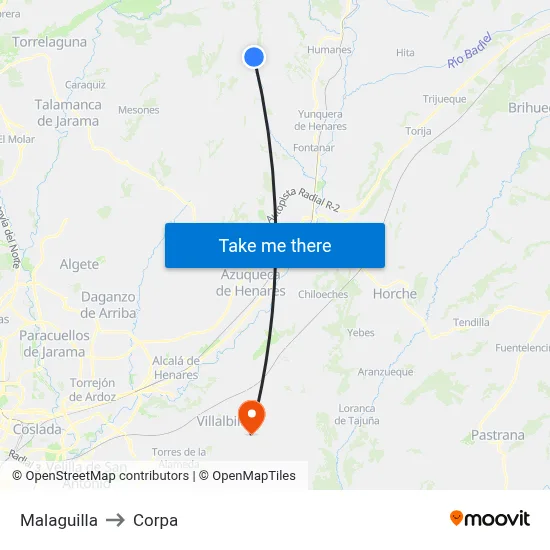 Malaguilla to Corpa map