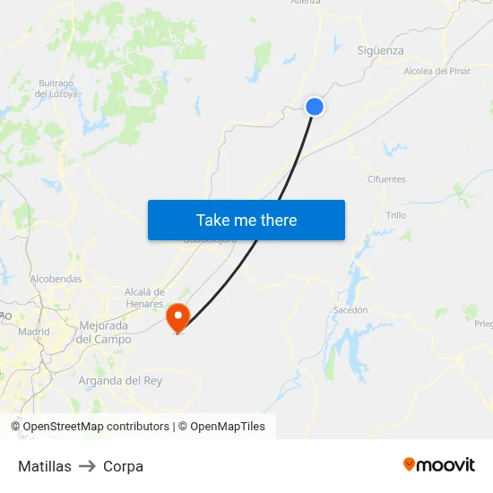 Matillas to Corpa map