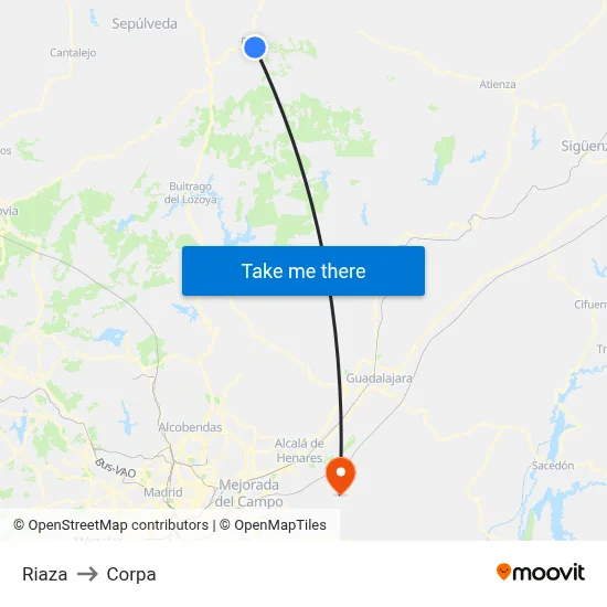 Riaza to Corpa map