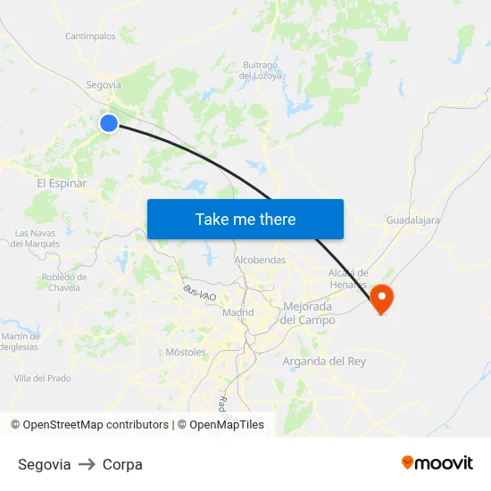 Segovia to Corpa map
