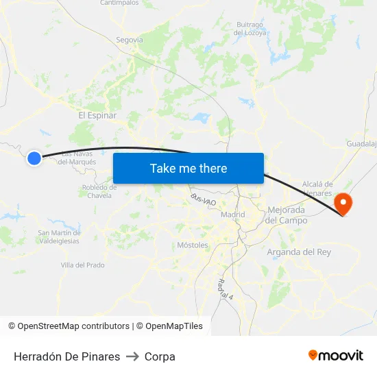 Herradón De Pinares to Corpa map