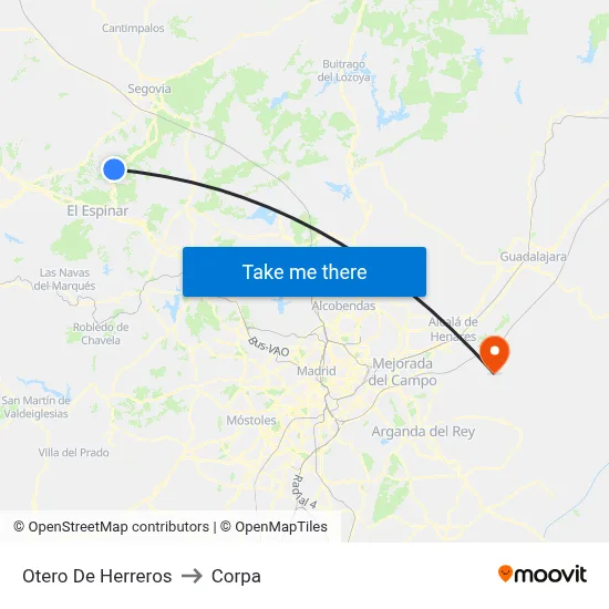 Otero De Herreros to Corpa map