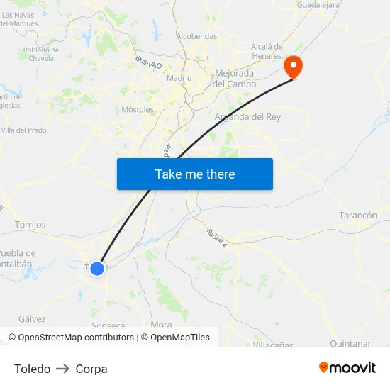Toledo to Corpa map
