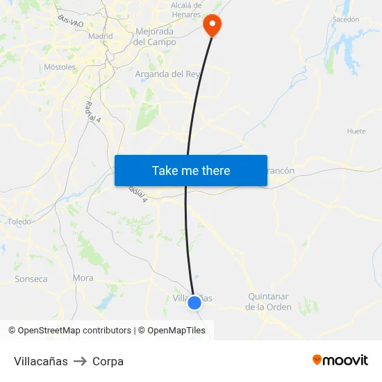 Villacañas to Corpa map