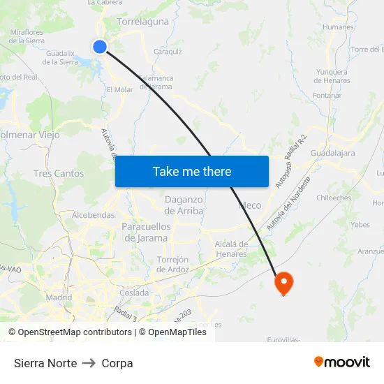 Sierra Norte to Corpa map