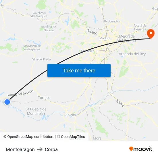 Montearagón to Corpa map