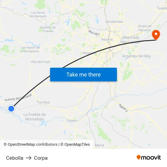 Cebolla to Corpa map