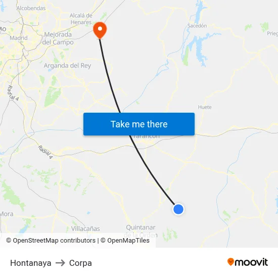 Hontanaya to Corpa map