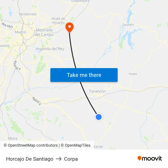 Horcajo De Santiago to Corpa map