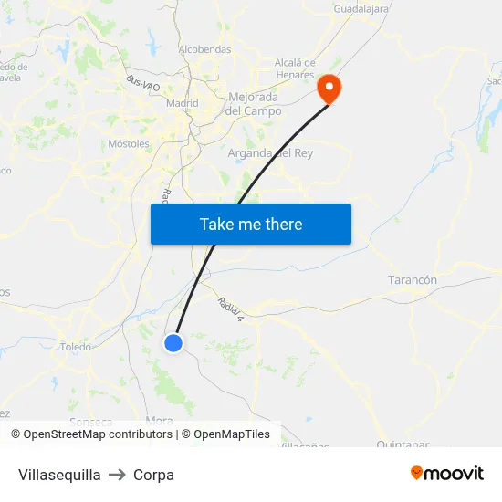 Villasequilla to Corpa map