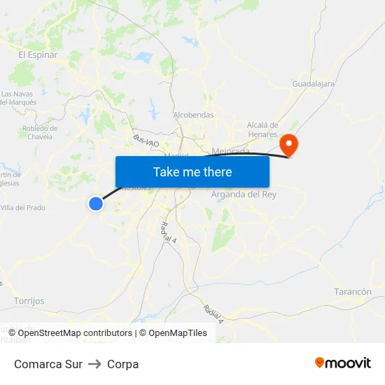 Comarca Sur to Corpa map