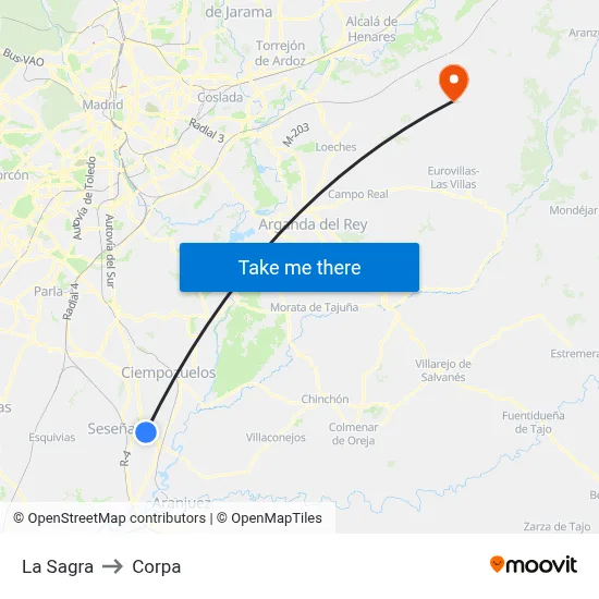 La Sagra to Corpa map