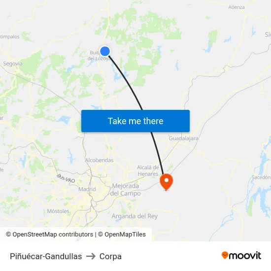 Piñuécar-Gandullas to Corpa map