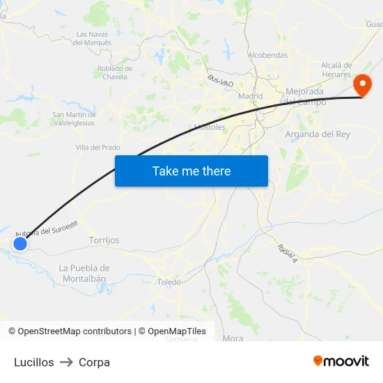 Lucillos to Corpa map