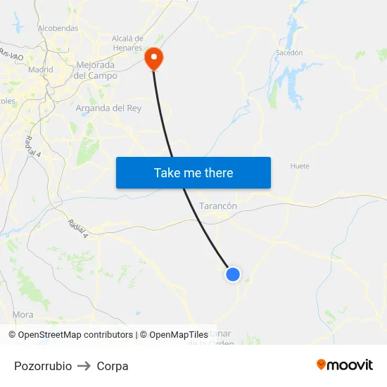 Pozorrubio to Corpa map