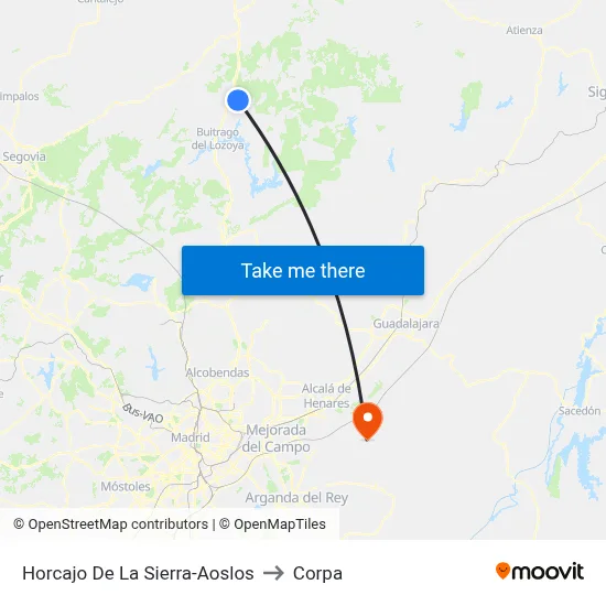 Horcajo De La Sierra-Aoslos to Corpa map