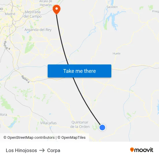 Los Hinojosos to Corpa map