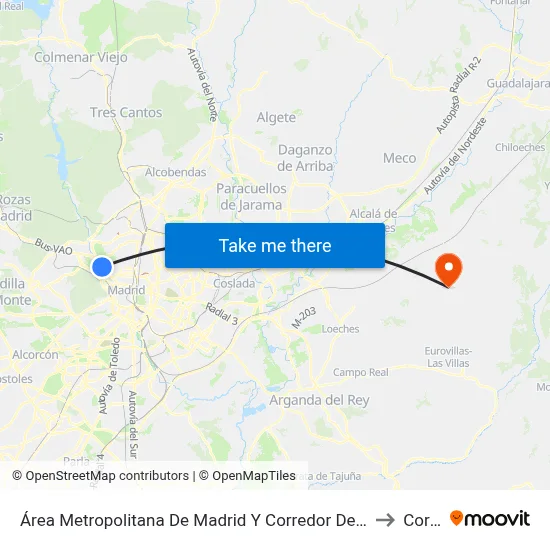 Área Metropolitana De Madrid Y Corredor Del Henares to Corpa map