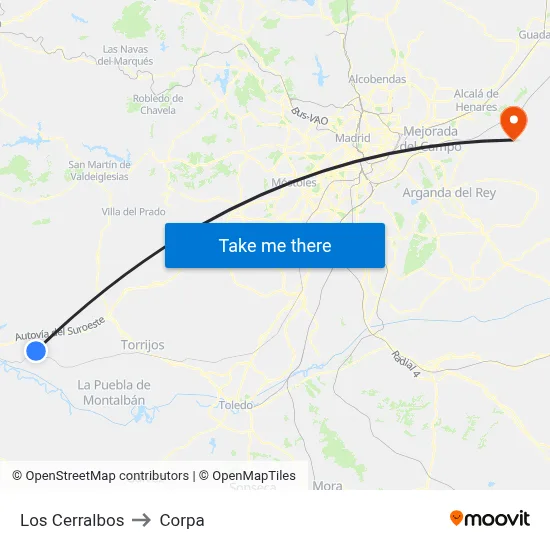 Los Cerralbos to Corpa map