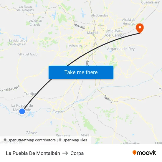 La Puebla De Montalbán to Corpa map