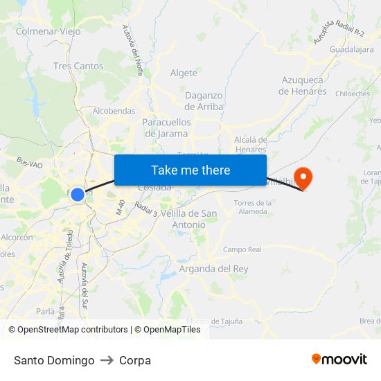 Santo Domingo to Corpa map