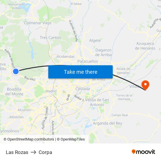 Las Rozas to Corpa map