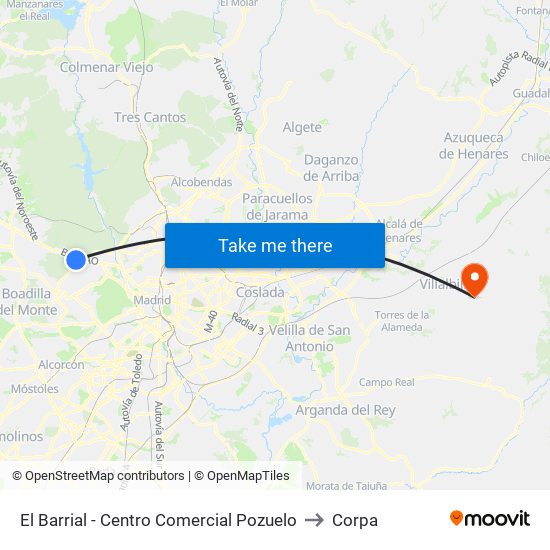El Barrial - Centro Comercial Pozuelo to Corpa map