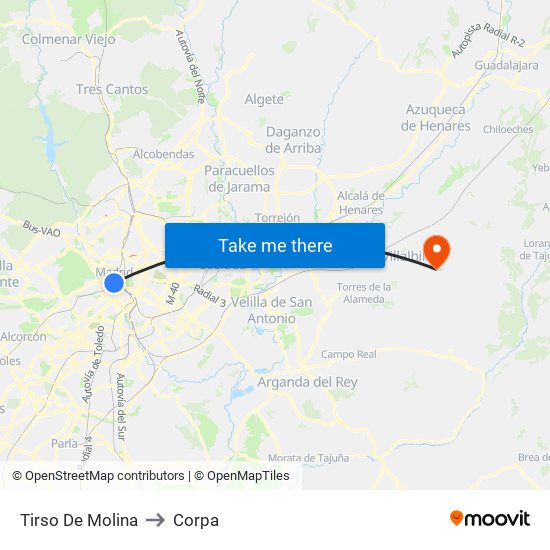 Tirso De Molina to Corpa map