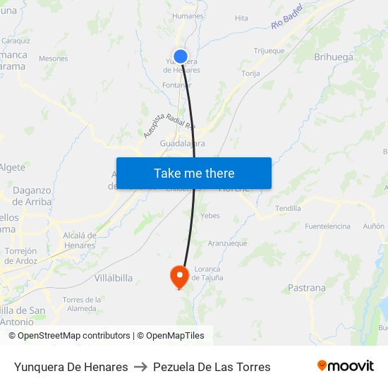 Yunquera De Henares to Pezuela De Las Torres map