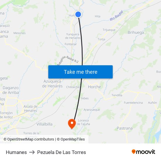 Humanes to Pezuela De Las Torres map