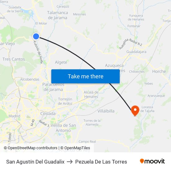 San Agustín Del Guadalix to Pezuela De Las Torres map