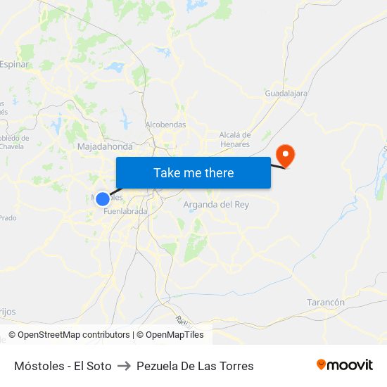 Móstoles - El Soto to Pezuela De Las Torres map