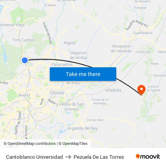 Cantoblanco Universidad to Pezuela De Las Torres map