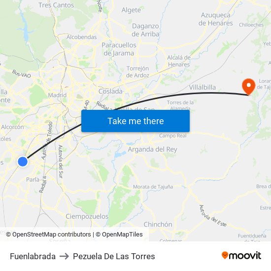 Fuenlabrada to Pezuela De Las Torres map