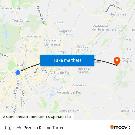 Urgel to Pezuela De Las Torres map