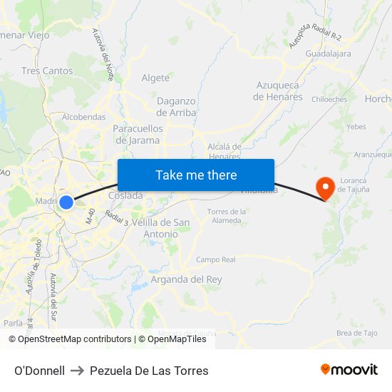 O'Donnell to Pezuela De Las Torres map