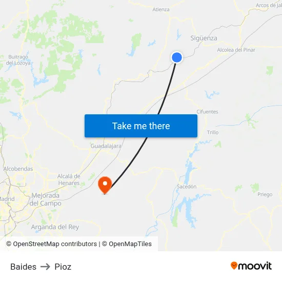 Baides to Pioz map