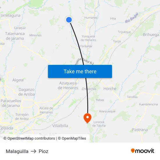 Malaguilla to Pioz map