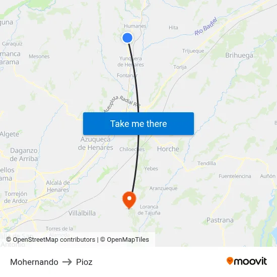 Mohernando to Pioz map
