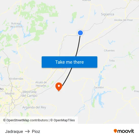 Jadraque to Pioz map