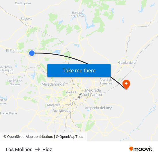 Los Molinos to Pioz map