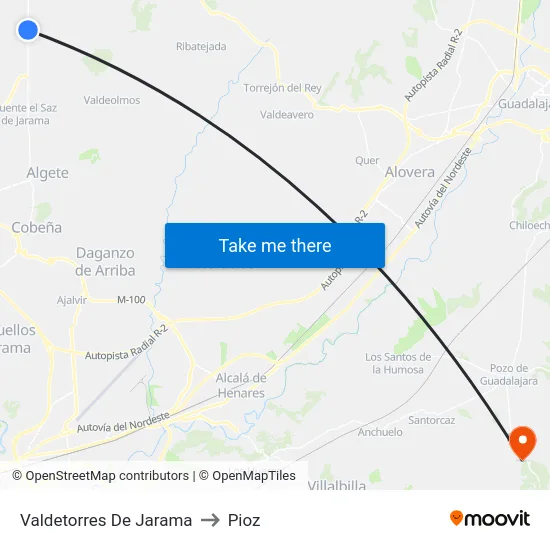 Valdetorres De Jarama to Pioz map