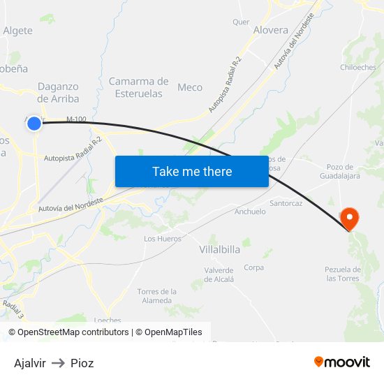 Ajalvir to Pioz map