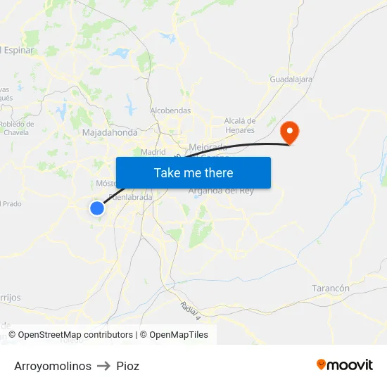 Arroyomolinos to Pioz map