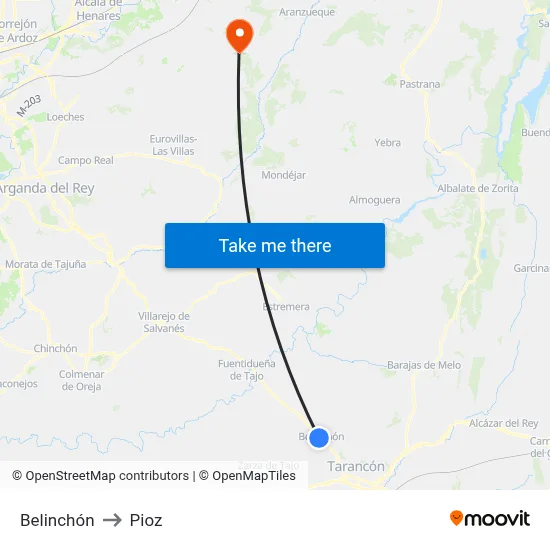 Belinchón to Pioz map