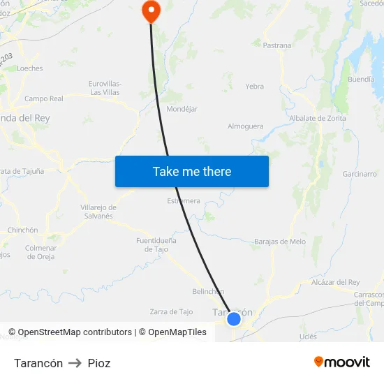 Tarancón to Pioz map