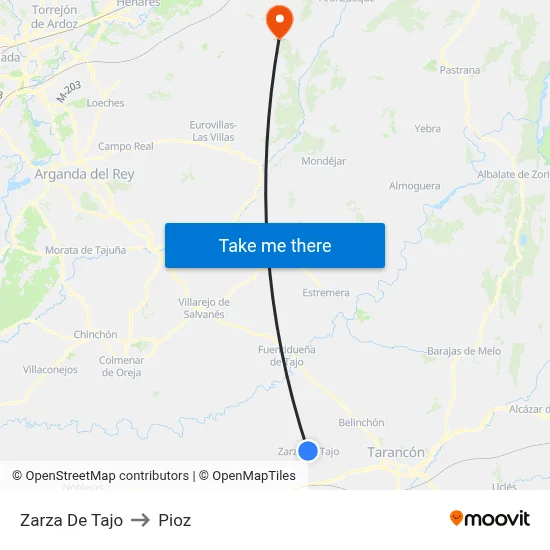 Zarza De Tajo to Pioz map