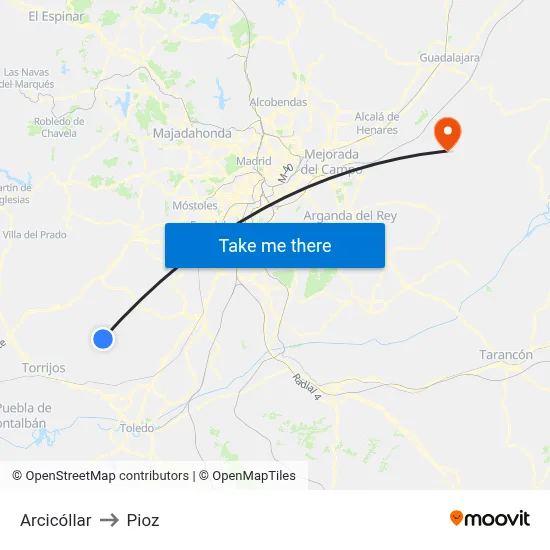 Arcicóllar to Pioz map